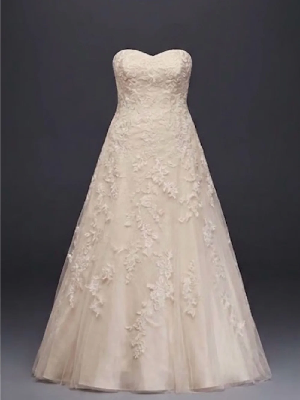 Strapless Lace A-Line Wedding Gown With Train in Ivory